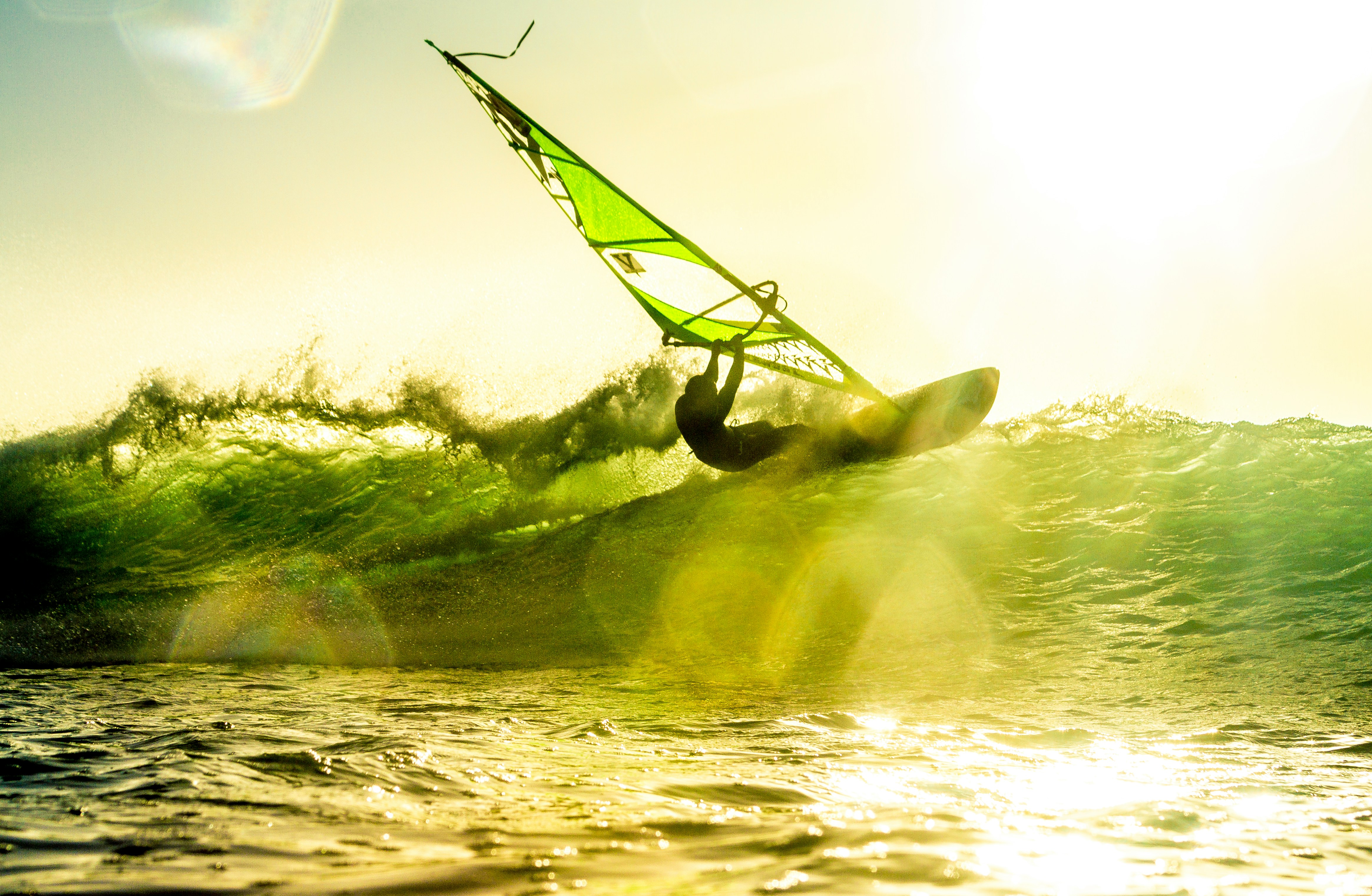 Windsurfer riding a wave